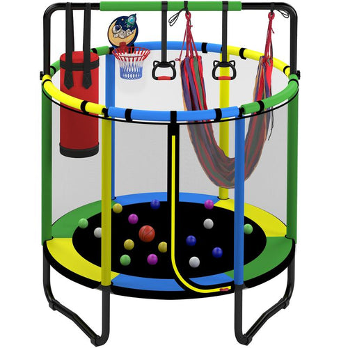 55'' Kids' Safety Trampoline: Includes Basketball Hoop, Swing & Enclosure Net