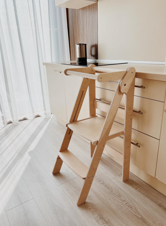 Folding kitchen tower for kids Height adjustable learning step stool for toddlers Montessori tower learning Foldable toddler tower