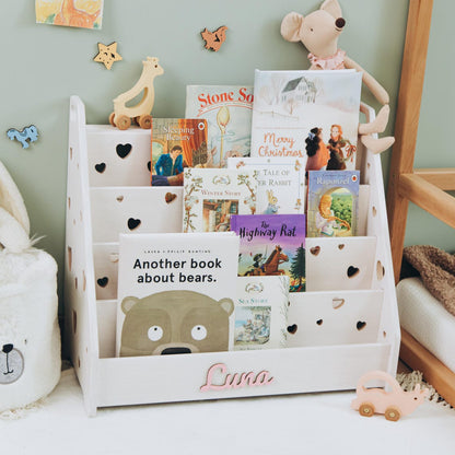 Personalized Montessori Bookshelf with Stars Boho Nursery Bookshelf Wooden Book Starage For Children Minimalist Kids Furniture Grandson Gift
