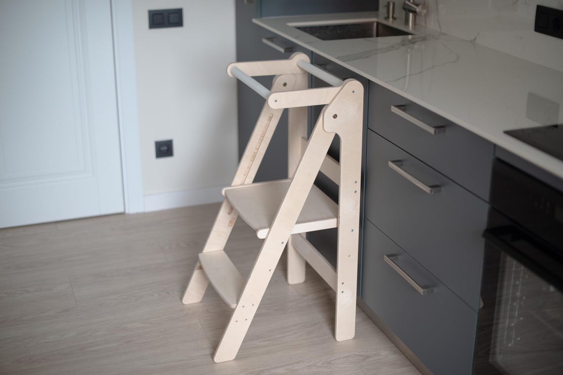 Folding kitchen tower for kids Height adjustable learning step stool for toddlers Montessori tower learning Foldable toddler tower