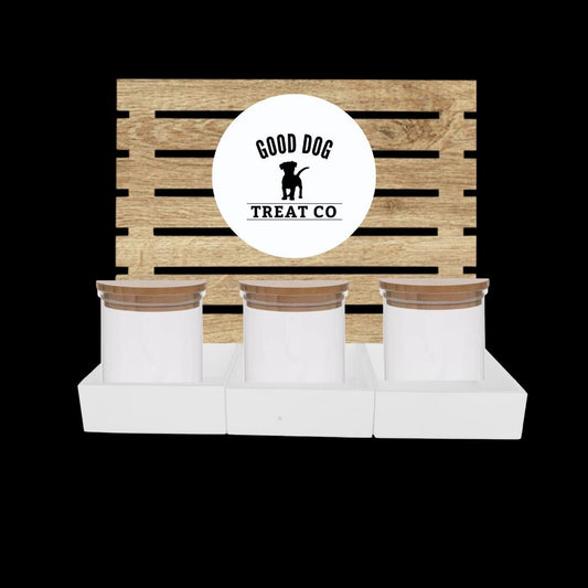 White Dog Treat Jar Bar w/ Bamboo Canisters
